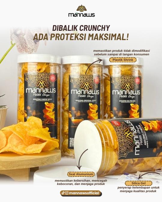 Mannaws Potato Chips- keripik kentang- ukuran Toples 150g